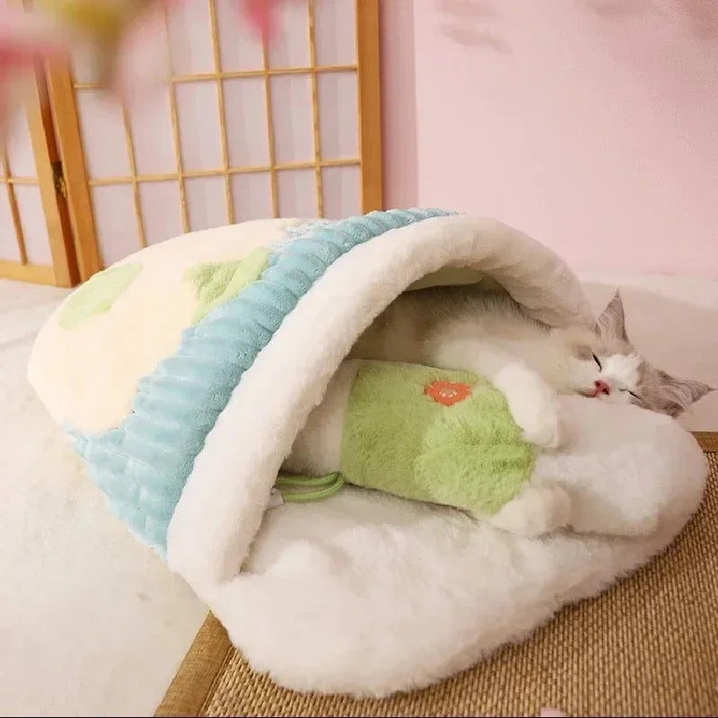 Semi-closed Cat Sleeping Bag Removable ( Cushion with Pillows )
