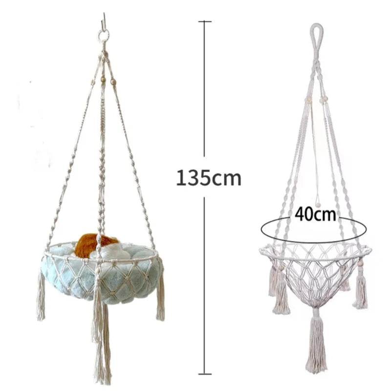 New Pet Hammock for Cat ( swing Hand Woven Cotton Rope Hanging Basket )