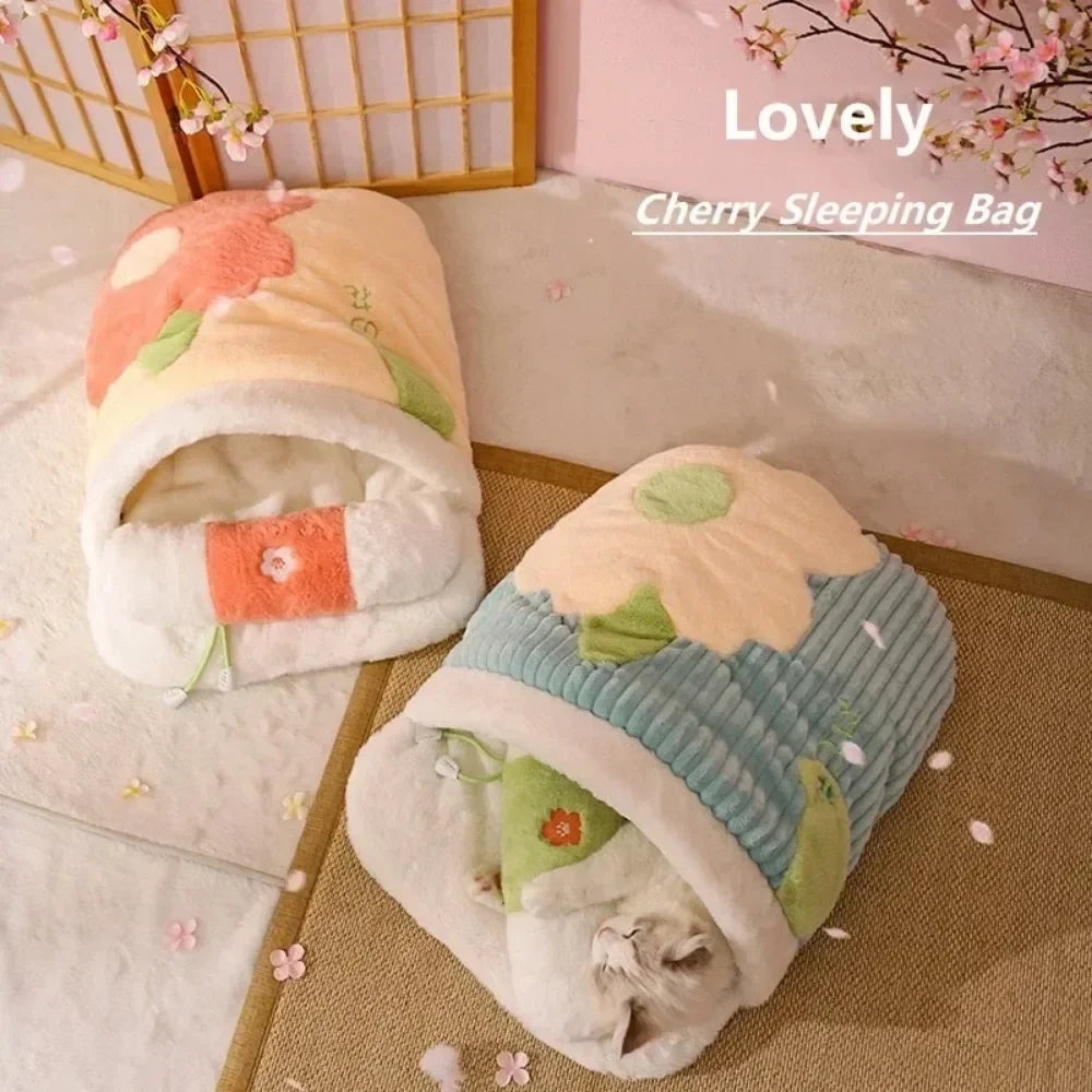 Semi-closed Cat Sleeping Bag Removable ( Cushion with Pillows )