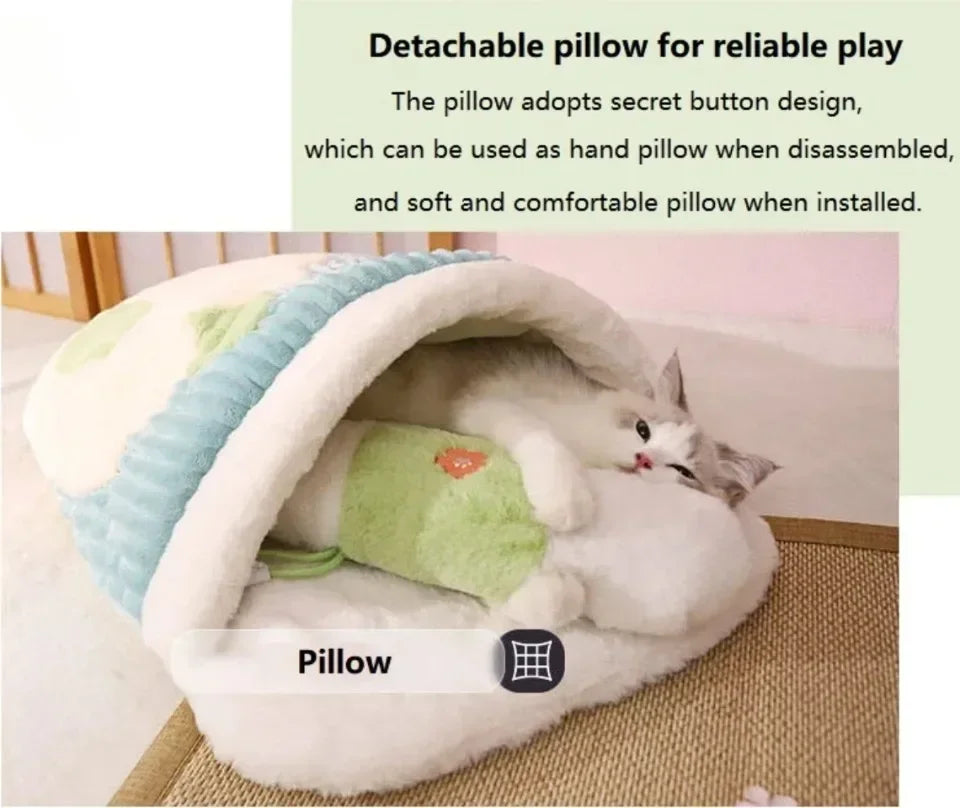 Semi-closed Cat Sleeping Bag Removable ( Cushion with Pillows )