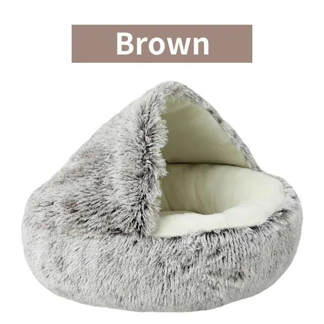 Plush Hooded Pet Bed, Fluffy Soft Bed for Pet (Sleeping Nest Cave for Small Dogs and cats)