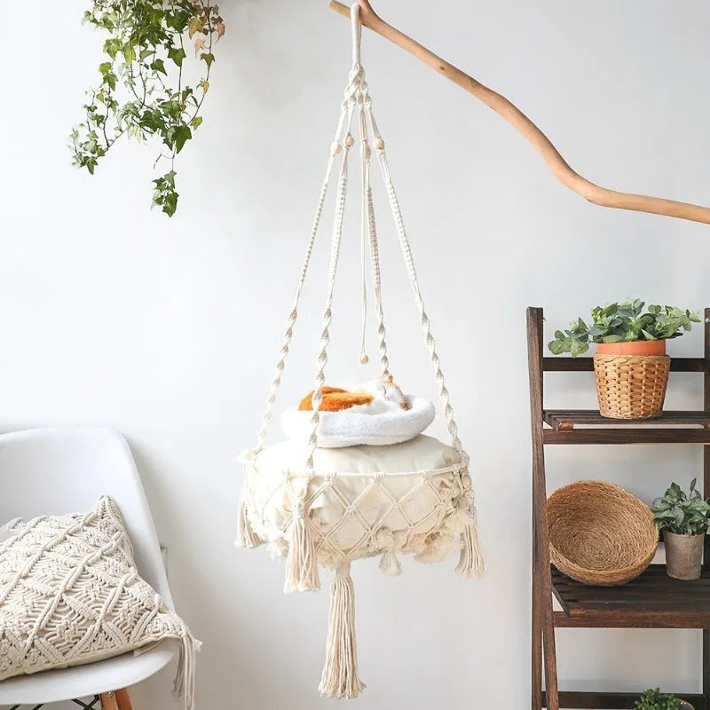 New Pet Hammock for Cat ( swing Hand Woven Cotton Rope Hanging Basket )