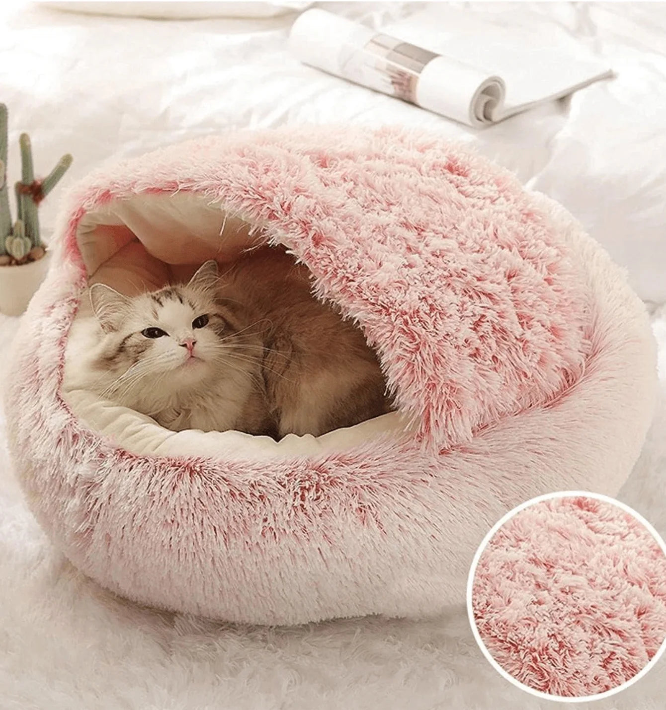 Plush Hooded Pet Bed, Fluffy Soft Bed for Pet (Sleeping Nest Cave for Small Dogs and cats)