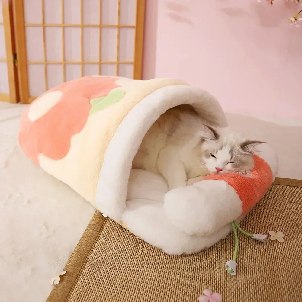 Semi-closed Cat Sleeping Bag Removable ( Cushion with Pillows )