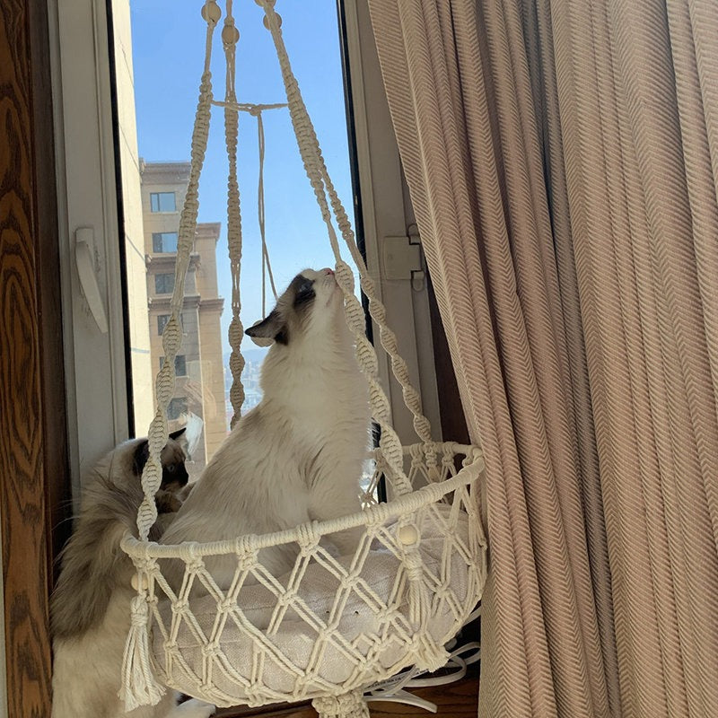 New Pet Hammock for Cat ( swing Hand Woven Cotton Rope Hanging Basket )