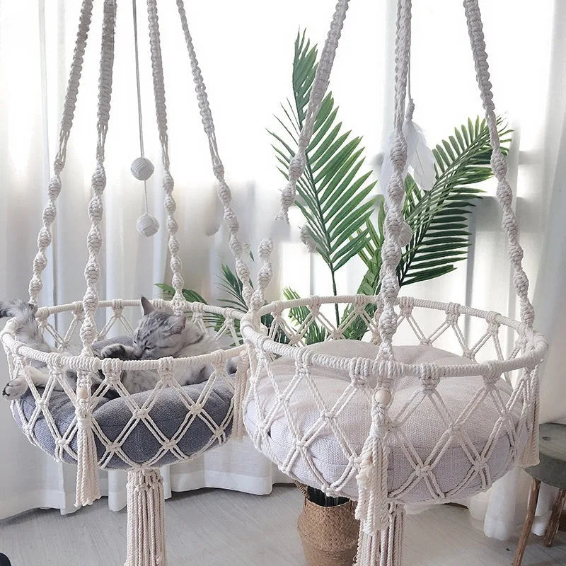 New Pet Hammock for Cat ( swing Hand Woven Cotton Rope Hanging Basket )
