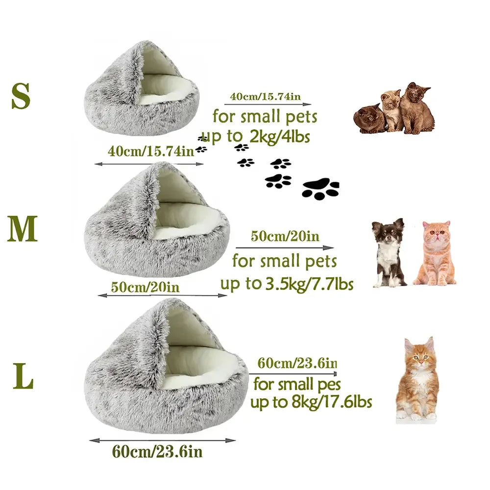 Plush Hooded Pet Bed, Fluffy Soft Bed for Pet (Sleeping Nest Cave for Small Dogs and cats)