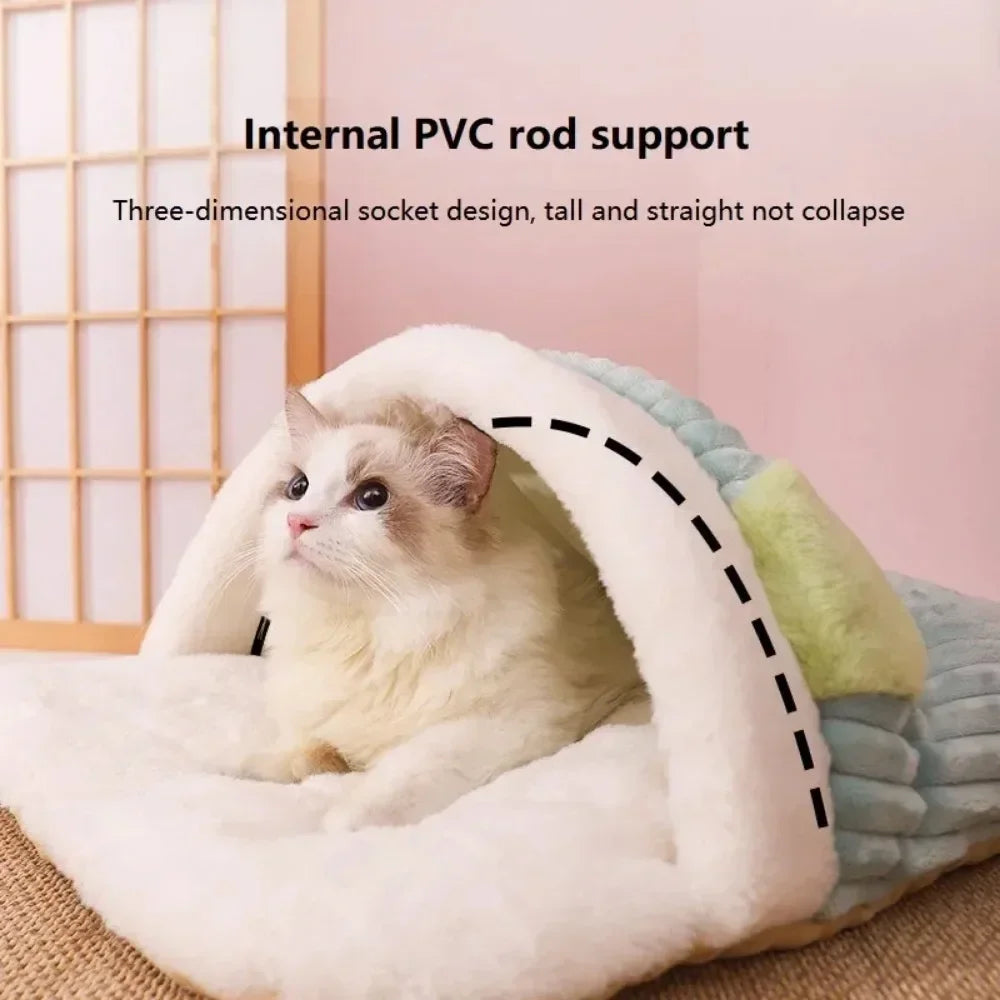 Semi-closed Cat Sleeping Bag Removable ( Cushion with Pillows )