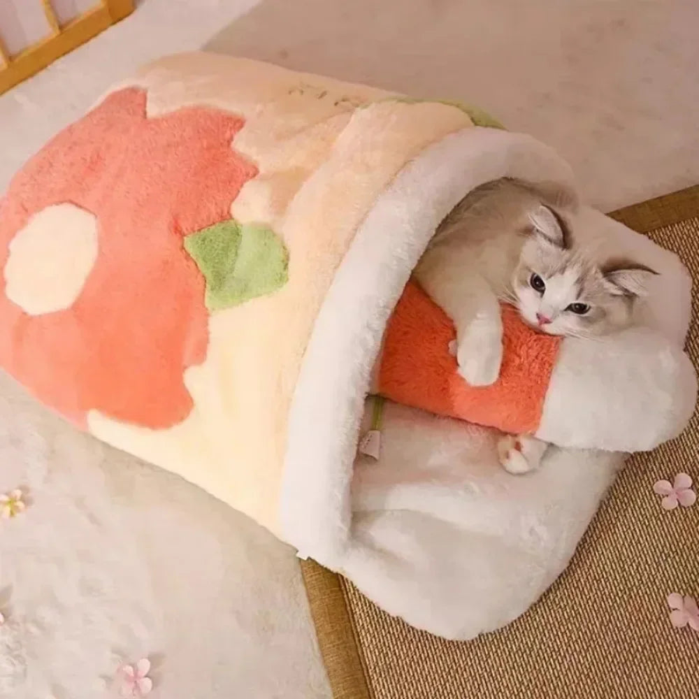 Semi-closed Cat Sleeping Bag Removable ( Cushion with Pillows )