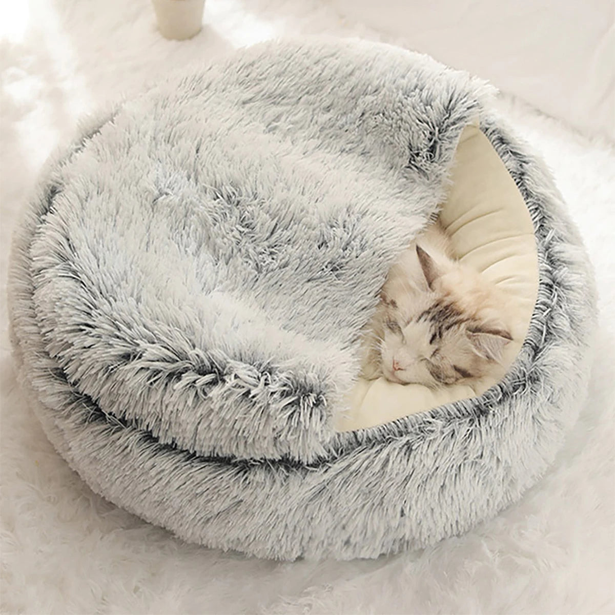 Plush Hooded Pet Bed, Fluffy Soft Bed for Pet (Sleeping Nest Cave for Small Dogs and cats)