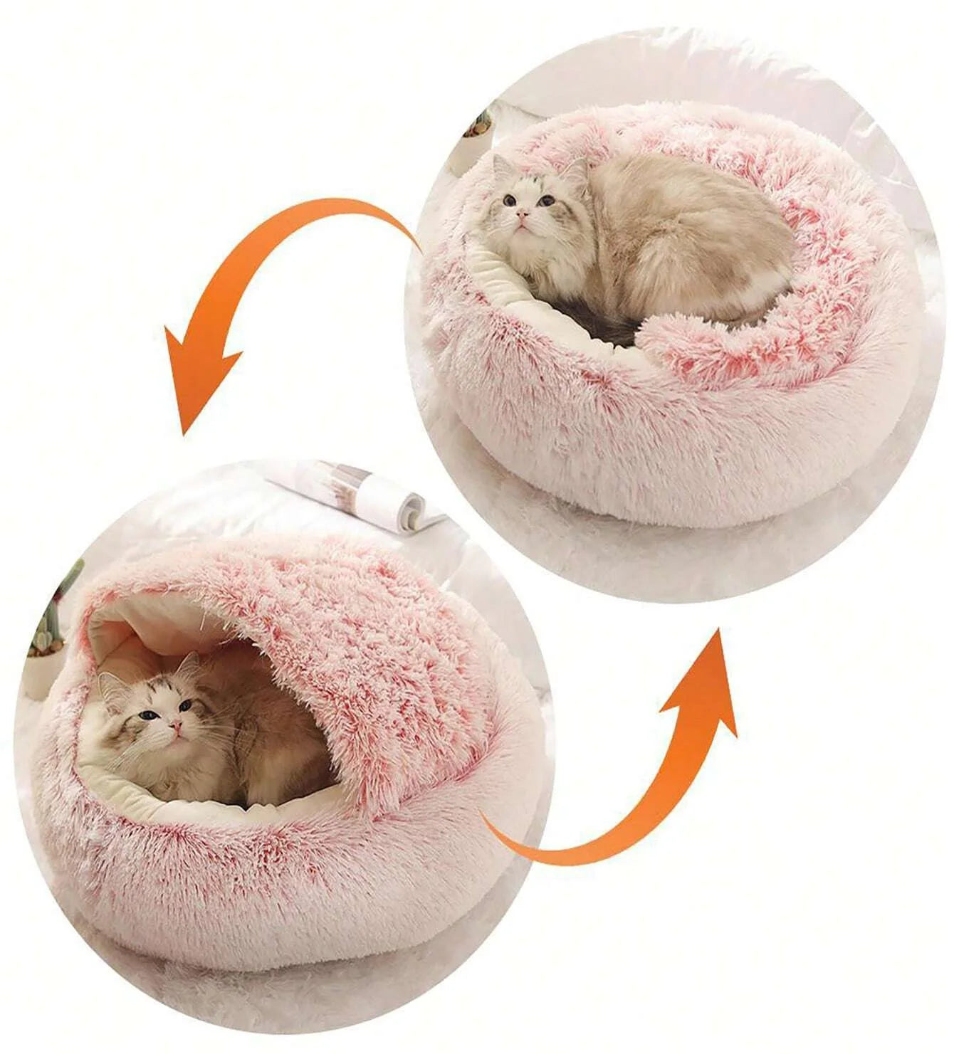 Plush Hooded Pet Bed, Fluffy Soft Bed for Pet (Sleeping Nest Cave for Small Dogs and cats)
