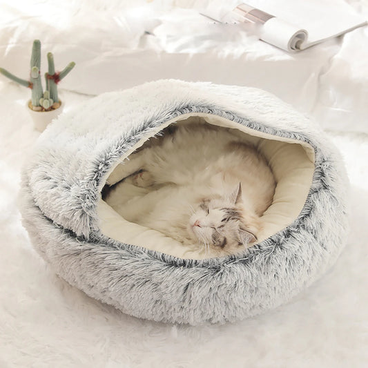 Plush Hooded Pet Bed, Fluffy Soft Bed for Pet (Sleeping Nest Cave for Small Dogs and cats)