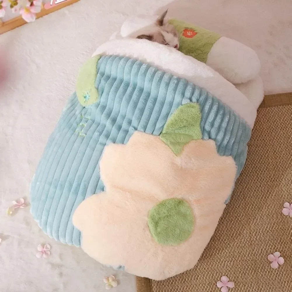 Semi-closed Cat Sleeping Bag Removable ( Cushion with Pillows )
