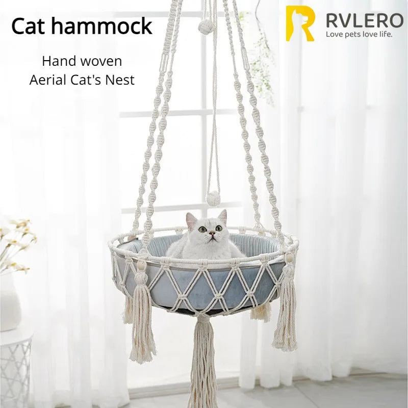 New Pet Hammock for Cat ( swing Hand Woven Cotton Rope Hanging Basket )